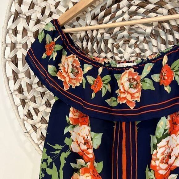 EM hanger navy and orange off the shoulder blouse size medium NWOT - Picture 3 of 6